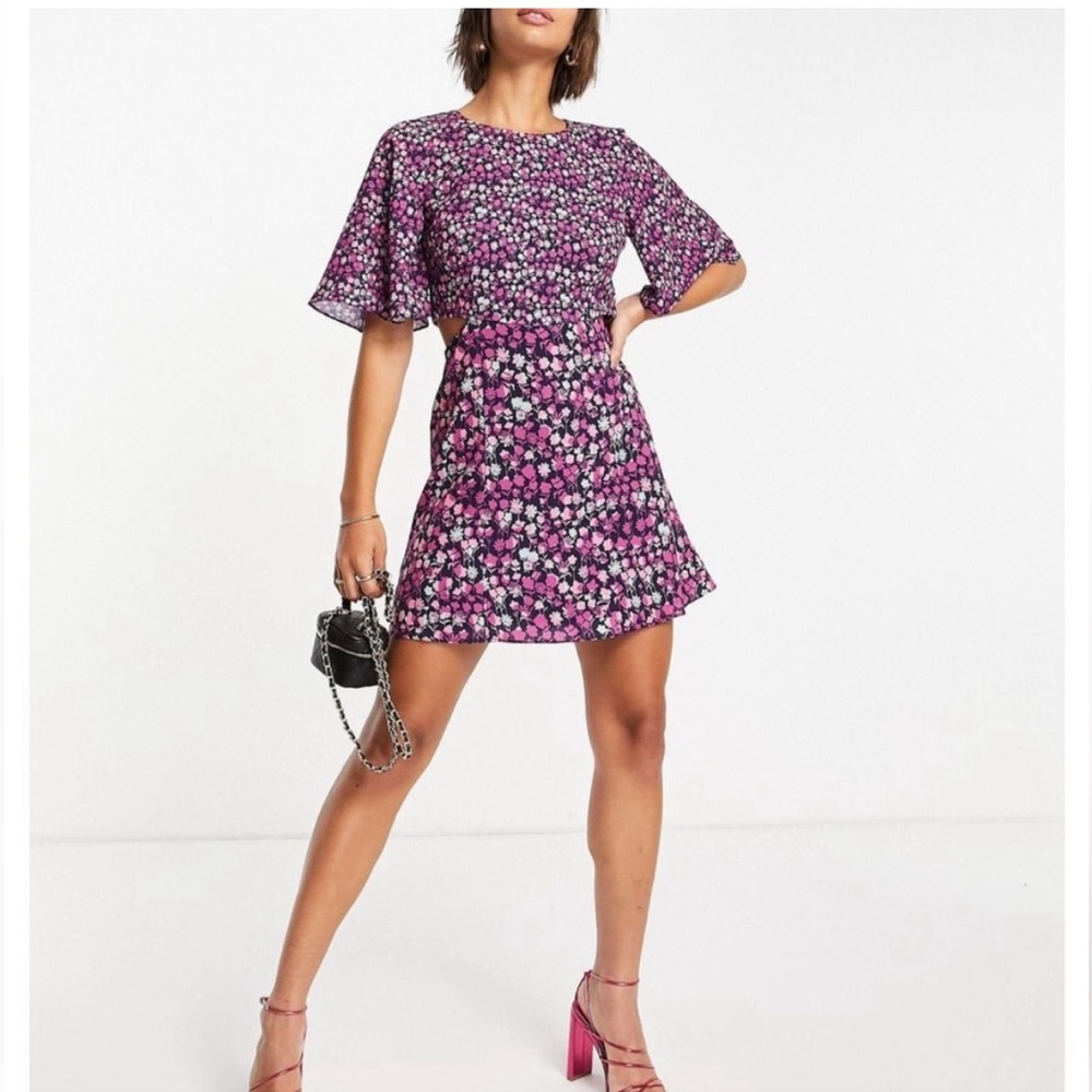 French Connection Floral Pink and Navy Dress Size 10